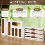 Bamboo Foil and Plastic Wrap Organizer for Kitchen Drawer, 2024 New 9 in 1 Plastic Bag Organizer Organization and Storage, Food Storage Bag Organizer with Labels for Quart Gallon Snack (White) - Image 5
