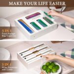 Bamboo Foil and Plastic Wrap Organizer for Kitchen Drawer, 2024 New 9 in 1 Plastic Bag Organizer Organization and Storage, Food Storage Bag Organizer with Labels for Quart Gallon Snack (White) - Image 6