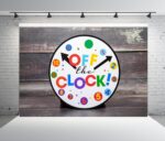 BELECO 5x4ft Fabric Off The Clock Backdrop Colorful Clock on Rustic Wooden Wall Background for Party Decoration Photo Booth Banner Studio Props Wallpaper - Image 4