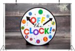BELECO 5x4ft Fabric Off The Clock Backdrop Colorful Clock on Rustic Wooden Wall Background for Party Decoration Photo Booth Banner Studio Props Wallpaper - Image 5