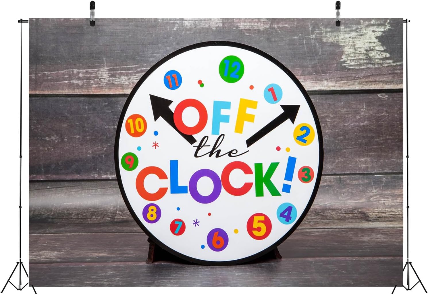 BELECO 5x4ft Fabric Off The Clock Backdrop Colorful Clock on Rustic Wooden Wall Background for Party Decoration Photo Booth Banner Studio Props Wallpaper - Image 5