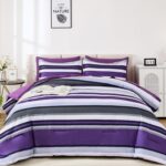 WONGS BEDDING Comforter Set Queen, 7 Pieces Purple Bed in a Bag, Boho Striped Comforter with Sheet Set, Soft Lightweight Bedding Set for All Seaon (90"×90") - Image 3