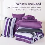 WONGS BEDDING Comforter Set Queen, 7 Pieces Purple Bed in a Bag, Boho Striped Comforter with Sheet Set, Soft Lightweight Bedding Set for All Seaon (90"×90") - Image 8