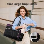 LOVEVOOK Laptop Tote Bag for Women, Work Bag Teacher Tote with Large Cup Holder, Quilted Nurse Diaper Bag for Travel, Computer Women's handbags for Teacher gift, Black-Purple, 17.3 Inch - Image 3