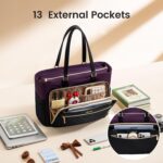 LOVEVOOK Laptop Tote Bag for Women, Work Bag Teacher Tote with Large Cup Holder, Quilted Nurse Diaper Bag for Travel, Computer Women's handbags for Teacher gift, Black-Purple, 17.3 Inch - Image 4