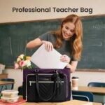 LOVEVOOK Laptop Tote Bag for Women, Work Bag Teacher Tote with Large Cup Holder, Quilted Nurse Diaper Bag for Travel, Computer Women's handbags for Teacher gift, Black-Purple, 17.3 Inch - Image 5