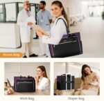 LOVEVOOK Laptop Tote Bag for Women, Work Bag Teacher Tote with Large Cup Holder, Quilted Nurse Diaper Bag for Travel, Computer Women's handbags for Teacher gift, Black-Purple, 17.3 Inch - Image 7