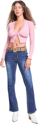 YMI Women's Mid Rise Bootcut Brown Belted Jeans - Image 5