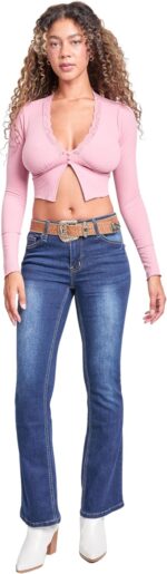 YMI Women's Mid Rise Bootcut Brown Belted Jeans - Image 7