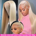 GZX 34 Inch 613 13x4 HD Transparent Lace Front Wig Human Hair 180% Density Straight Blonde Lace Front Wigs Pre Plucked with Baby Hair Blonde Glueless Wigs Human Hair - Image 3