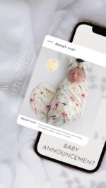 Baby Receiving Blanket Swaddle Blanket Infant Wrap with Matching Headband Beanie and Name Card (Ink Red Floral) - Image 7