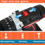 Cordless Drill, Screwdriver Impact Power Tools 21V Lithium Battery 3/8inch Keyless Chuck Led Light 2 Speed Driver - Image 3