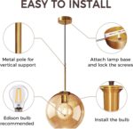 Amber Glass Pendant Lights Kitchen Island Lighting Globe Pendant Light Fixtures Modern Pendant Lighting for Kitchen Island Bedroom Living Dining Room Light Fixture(7.9in, 2-Pack) - Image 5