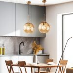 Amber Glass Pendant Lights Kitchen Island Lighting Globe Pendant Light Fixtures Modern Pendant Lighting for Kitchen Island Bedroom Living Dining Room Light Fixture(7.9in, 2-Pack) - Image 7