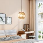 Amber Glass Pendant Lights Kitchen Island Lighting Globe Pendant Light Fixtures Modern Pendant Lighting for Kitchen Island Bedroom Living Dining Room Light Fixture(7.9in, 2-Pack) - Image 8