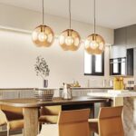 Amber Glass Pendant Lights Kitchen Island Lighting Globe Pendant Light Fixtures Modern Pendant Lighting for Kitchen Island Bedroom Living Dining Room Light Fixture(7.9in, 2-Pack) - Image 9