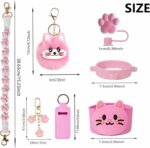 8Pcs Cat-Themed Cup Accessories for Stanley Tumbler, Includes Cat Paw Straw Topper, Water Bottle Handle, Boot, Fluffy Cat Face Charms, Keychain and Lip Balm Sleeve - Image 6