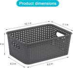 Soddeph 6 Pack Plastic Storage Baskets with Handles,Stackable Organizer Bins for Closet, Bathroom, Kitchen, Office, Shelf and Cabinet Organization (Gray, Grid-6PACK) - Image 3
