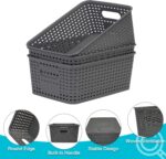 Soddeph 6 Pack Plastic Storage Baskets with Handles,Stackable Organizer Bins for Closet, Bathroom, Kitchen, Office, Shelf and Cabinet Organization (Gray, Grid-6PACK) - Image 4