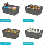Soddeph 6 Pack Plastic Storage Baskets with Handles,Stackable Organizer Bins for Closet, Bathroom, Kitchen, Office, Shelf and Cabinet Organization (Gray, Grid-6PACK) - Image 5