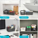 Soddeph 6 Pack Plastic Storage Baskets with Handles,Stackable Organizer Bins for Closet, Bathroom, Kitchen, Office, Shelf and Cabinet Organization (Gray, Grid-6PACK) - Image 6