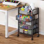 5-Tier Craft Organizer Cart with Wheels-Storage Cart with Drawers,Lockable Wheels Rolling Utility Cart,Makeup Cart with DIY Divider,Office Supply Organizer Storage for Studio,Office,Bedroom,Black - Image 9