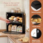 WOWLIVE Corner Bread Box for Kitchen Countertop, Large Double Layer Bread Storage Container for Homemade Bread, Black Bread Holder for Kitchen Counter, Under Cabinet Organizer (Black, Extra Large) - Image 5
