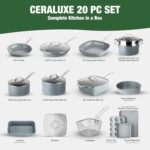 Granitestone Ceraluxe 20 Pc Ceramic Cookware Set Nonstick, Complete Pots and Pans Set Non Stick with 5 Pc Bakeware Set, Deep Frying Pan Set, & Steamer, Non Toxic PFOA Free, Oven & Dishwasher Safe - Image 3