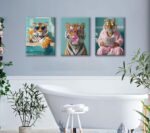 3Pcs Funny Tiger Bathroom Canvas Wall Art Trendy Preppy Tiger Bathroom Wall Decor Prints Fashion Sunglasses Animal Toilet Paintings Pictures for Washroom Toilet Home Decoration 16x24in Framed - Image 8