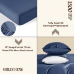 Shilucheng 100% Cotton King Size Sheets Set - 1500 Thread Count，Luxury Egyptian Cotton Bed Sheets，5-Star Hotel Quality Sheets, Breathable & Cooling, 16 Inch Deep Pocket - 4 Piece (Navy Blue) - Image 6