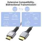 8k Hdmi Cable 6.6ft Ultra High Speed HDMI 2.1 Cable 8K@60HZ 4K@120HZ 48Gbps HDMI Cord for HDTV,PS4,PS5,Monitor Laptop,Xbox,HDCP 2.2&2.3 Support HDR,eARC,Dolby.(Silvery) - Image 3