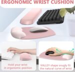 AKIT Ergonomic Mouse Pad with Wrist Rest& Keyboard Wrist Rest, Wrist Rest for Computer Keyboard, Pain Relief, Non-Slip Rubber Base, Mousepad Wrist Support for Gaming, Office, Gradient Pink - Image 3