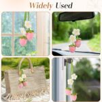JOERSH Crochet Strawberry and Flower Rear View Mirror Accessories, 2 Pcs Cute Car Hanging Ornaments, Pink Handmade Car Interior Decorations for Women Girls - Image 5