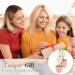 JOERSH Crochet Strawberry and Flower Rear View Mirror Accessories, 2 Pcs Cute Car Hanging Ornaments, Pink Handmade Car Interior Decorations for Women Girls - Image 6