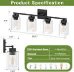 Espird 4 Light Matte Black Bathroom Light Fixture - Black Vanity Light Square Design & UL Certification, Bathroom Lighting FIxtures Over Mirror, Modern Light Fixtures - Image 4