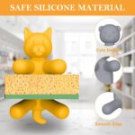Cute Cat & Bear Sponge Holder for Sink – Creative Kitchen Sponge Organizer with Non-Slip Base, Adorable Yellow & Gray Design, Practical and Fun Accessory for a Neat, Tidy Kitchen - Image 4