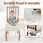 Waterproof Dining Chair Seat Covers Leather Kitchen Seat Covers, Stain Resistant Stretch Chair Seat Covers for Dining Room Chairs Set of 6, Rear Covered Washable Dining Chair Covers Cream - Image 6