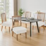 Waterproof Dining Chair Seat Covers Leather Kitchen Seat Covers, Stain Resistant Stretch Chair Seat Covers for Dining Room Chairs Set of 6, Rear Covered Washable Dining Chair Covers Cream - Image 10