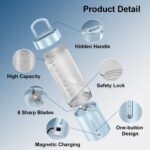 Personal Portable Blender - 16 Oz Mini Cup with 6 Blades, USB Rechargeable - Perfect for Shakes, Smoothies and Juice - Compact Blender for Travel, Gym, Kitchen and Office - Image 4