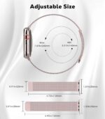 Stainless Steel Mesh Loop Compatible with Apple Watch Ultra 3/2/1 49mm,S11/S10 46mm,9/8/7 45mm,SE3/SE2/SE/6/5/4 44mm,3/2/1 42mm,Dual Magnetic Clasp Wristband Metal Magnetic Strap,Pink Gold - Image 6
