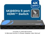 OREI 4K HDMI Switch 5 in 1 Out – HDMI Switch with Remote 4K@60hz with HDR, Dolby, DTS & 3D - 18Gbps Switcher - for PS5/4, Xbox, Roku, Fire TV - Image 3