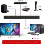 OREI 4K HDMI Switch 5 in 1 Out – HDMI Switch with Remote 4K@60hz with HDR, Dolby, DTS & 3D - 18Gbps Switcher - for PS5/4, Xbox, Roku, Fire TV - Image 4