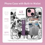 FUNMIKO for iPhone 15 Plus Wallet Case with Card Holder + Cash Clip, RFID-Blocking, Military-Grade Drop Protection & UV-Printed Artwork, Magnetic Closure with Leather Kickstand - Floral Sketch - Image 3