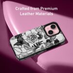 FUNMIKO for iPhone 15 Plus Wallet Case with Card Holder + Cash Clip, RFID-Blocking, Military-Grade Drop Protection & UV-Printed Artwork, Magnetic Closure with Leather Kickstand - Floral Sketch - Image 5