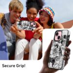 FUNMIKO for iPhone 15 Plus Wallet Case with Card Holder + Cash Clip, RFID-Blocking, Military-Grade Drop Protection & UV-Printed Artwork, Magnetic Closure with Leather Kickstand - Floral Sketch - Image 8