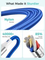2Pack Travel Essentials Multi Charging Cable for Watch Charger 4 in 1 Fast Charger Camping Essentials USB C/L/Micro Compatible with Watch Series 10-1/SE/Ultra Phone 16 15/Galaxy Android-4FT/Blue - Image 5