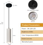 Concrete Linear Pendant Light,Modern LED Industrial Hanging Cement Pendant Lighting Fixture for Kitchen Island Dinning Room Bedroom Bedside Table Small Pendant Lights(3-Pack) - Image 3