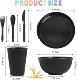 36 pcs Wheat Straw Dinnerware Sets, Unbreakable Reusable Dinnerware Set Kitchen Cups Plates and Bowls Sets, Dishwasher Microwave Safe Plates,Outdoor Camping Dishes (Black) - Image 3
