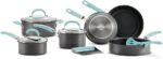 Rachael Ray 11-Piece Hard Anodized Aluminum Cookware Set, Light Blue Handles - Image 3