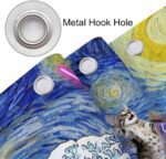 Funny Cat Shower Curtain, Cool Dinosaur Cat in Japanese Kanagawa Waves Shower Curtain for Bathroom, Blue Ocean Fabric Hilarious Anime Shower Curtain Set with 12PCS Hooks, 70X85IN - Image 5